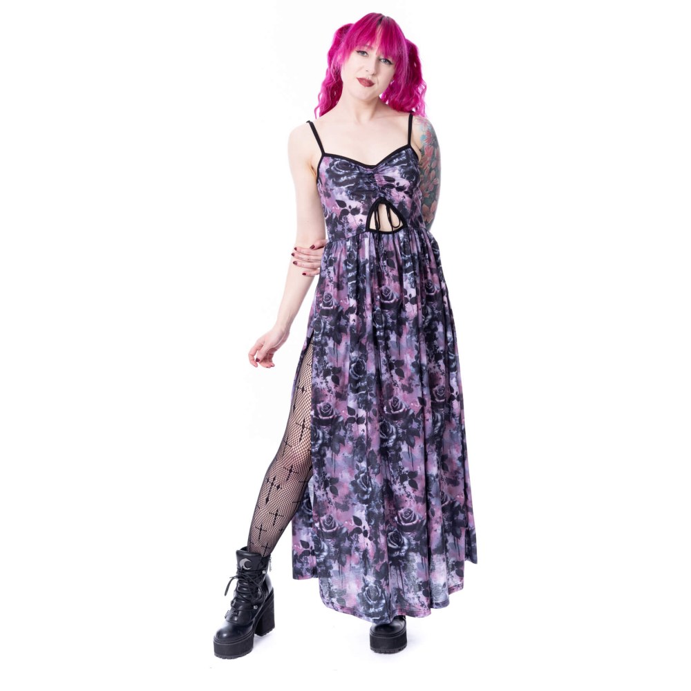 Vixxsin - Graveyard Bloom Maxi lange jurk - Roze/Zwart